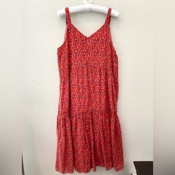 JOIE | Red Pink Abstract Print Cotton Sleeveless Midi Dress | Size Medium - Picture 5 of 8